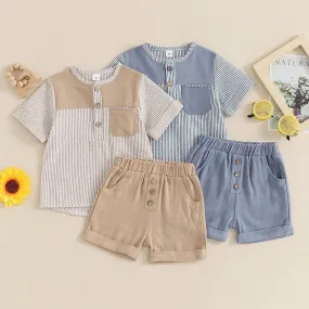 Toddler Baby Boys Summer Striped Print Short Sleeve Set