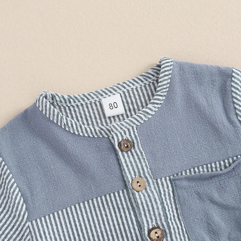Toddler Baby Boys Summer Striped Print Short Sleeve Set