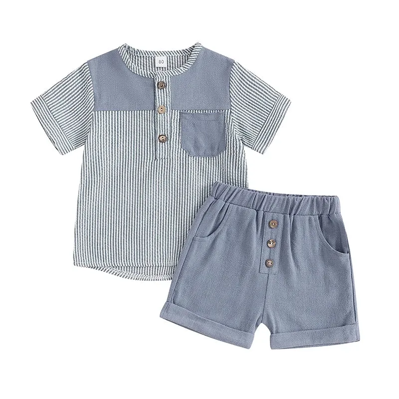 Toddler Baby Boys Summer Striped Print Short Sleeve Set