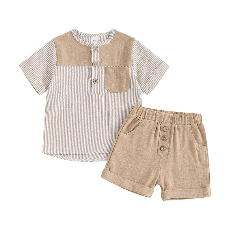 Toddler Baby Boys Summer Striped Print Short Sleeve Set
