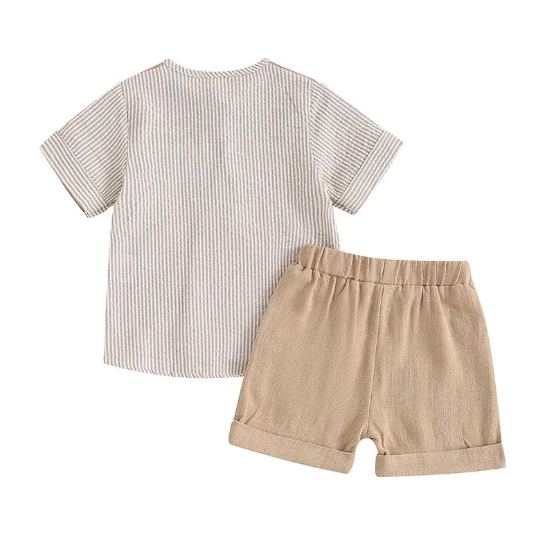 Toddler Baby Boys Summer Striped Print Short Sleeve Set