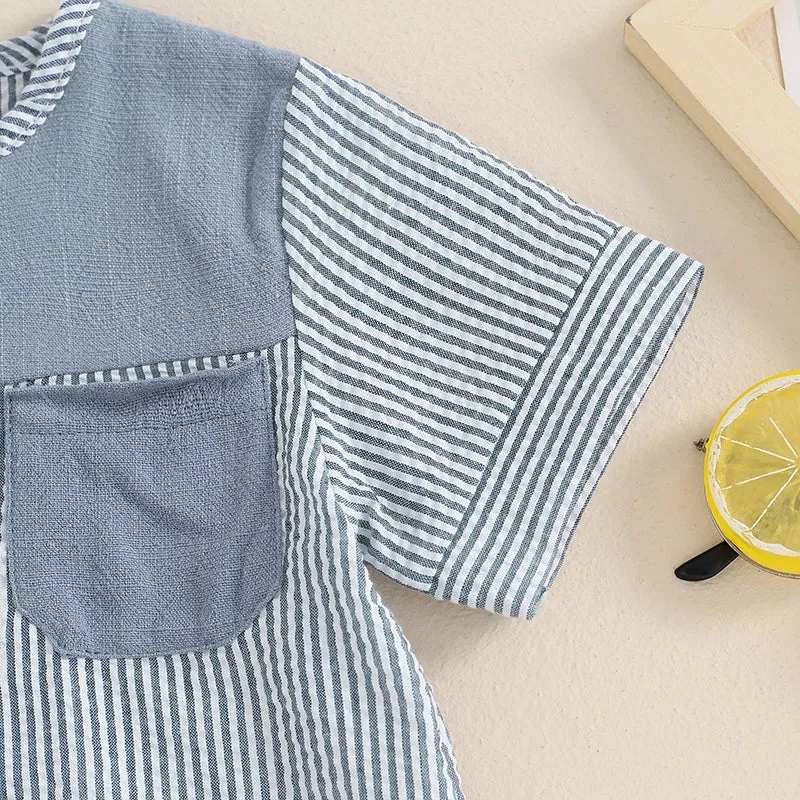 Toddler Baby Boys Summer Striped Print Short Sleeve Set