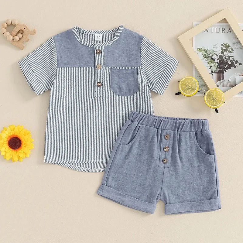 Toddler Baby Boys Summer Striped Print Short Sleeve Set