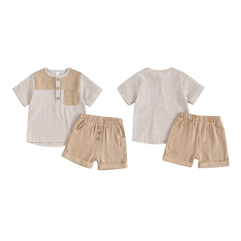 Toddler Baby Boys Summer Striped Print Short Sleeve Set