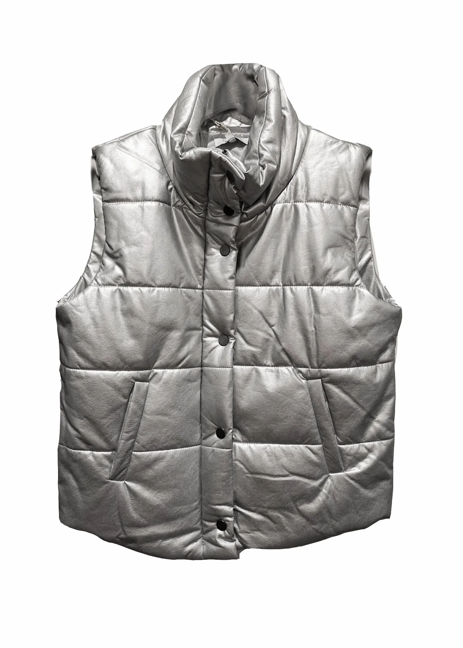 Vegan Puffer Vest in Silver - J Society