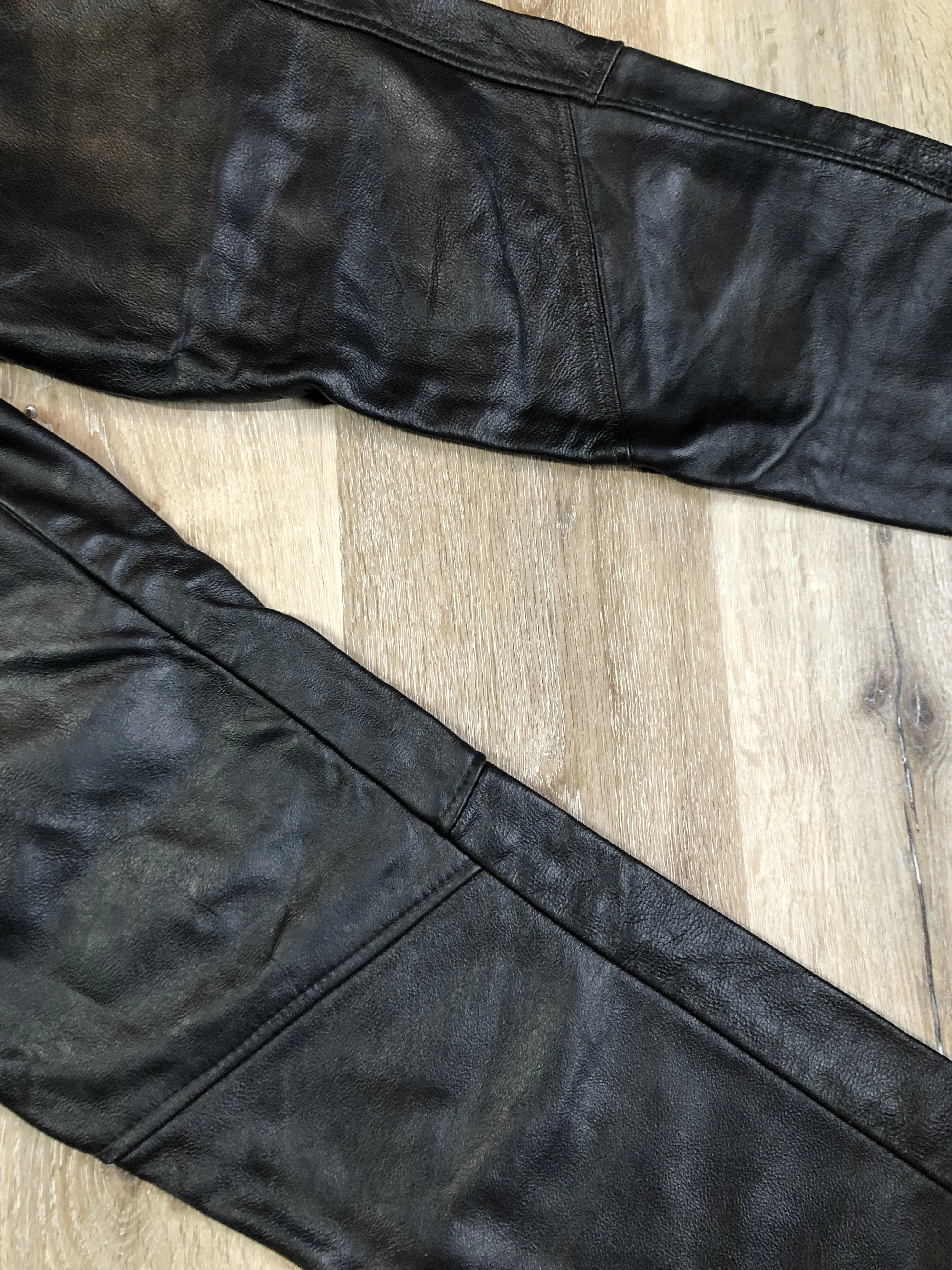 Vintage Full Grain Black Leather Pants, 30x29