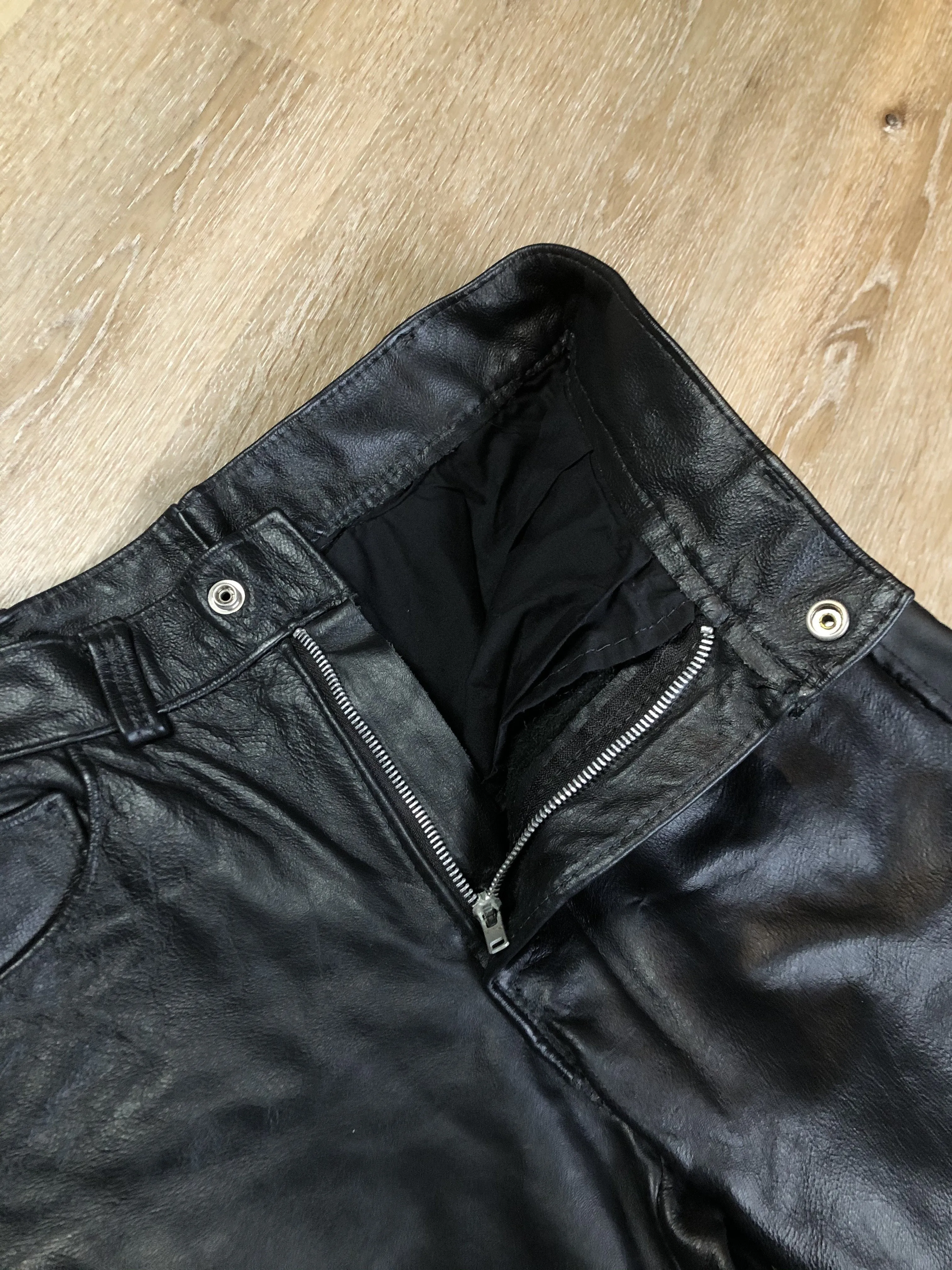 Vintage Full Grain Black Leather Pants, 30x29