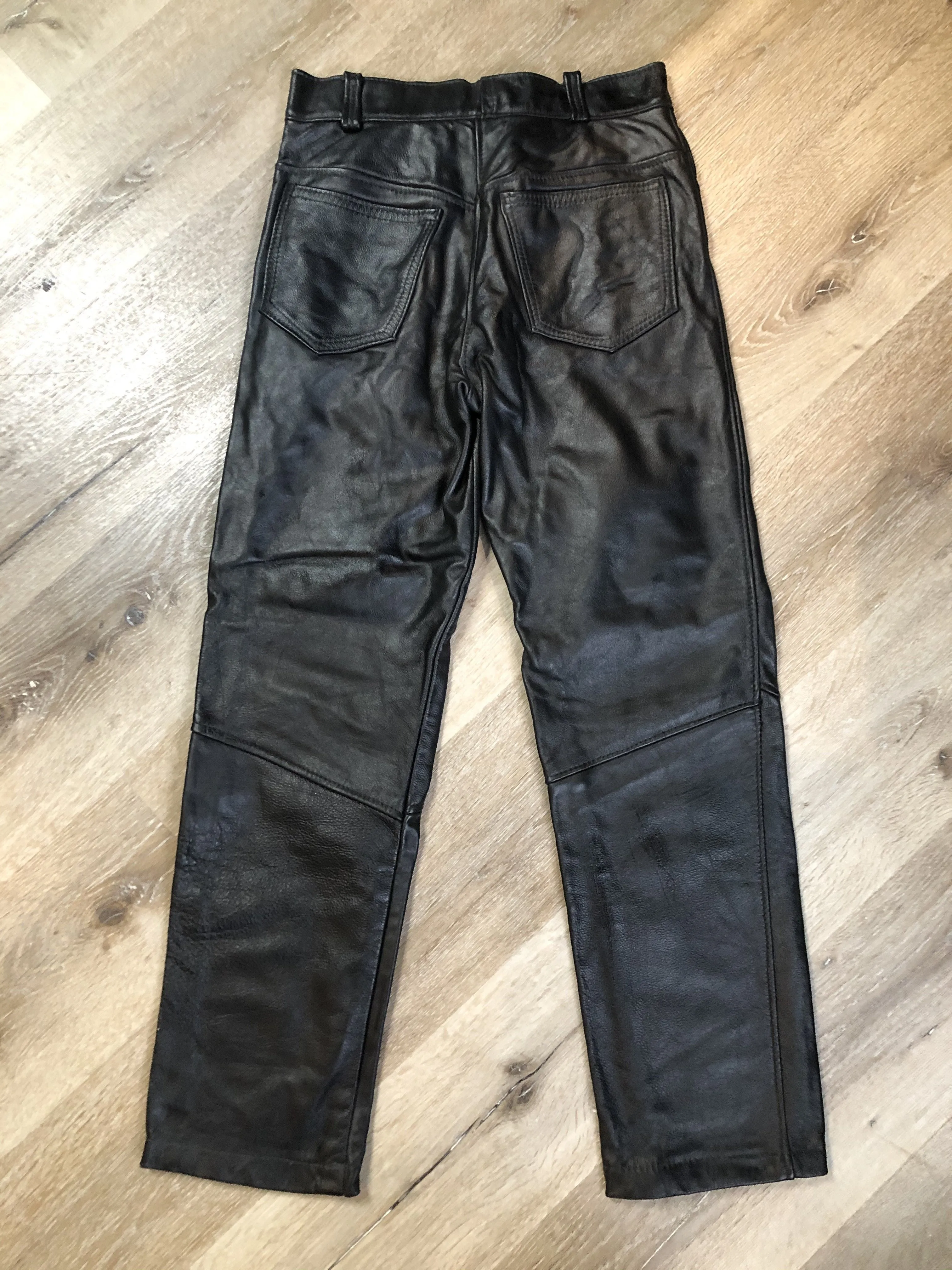Vintage Full Grain Black Leather Pants, 30x29
