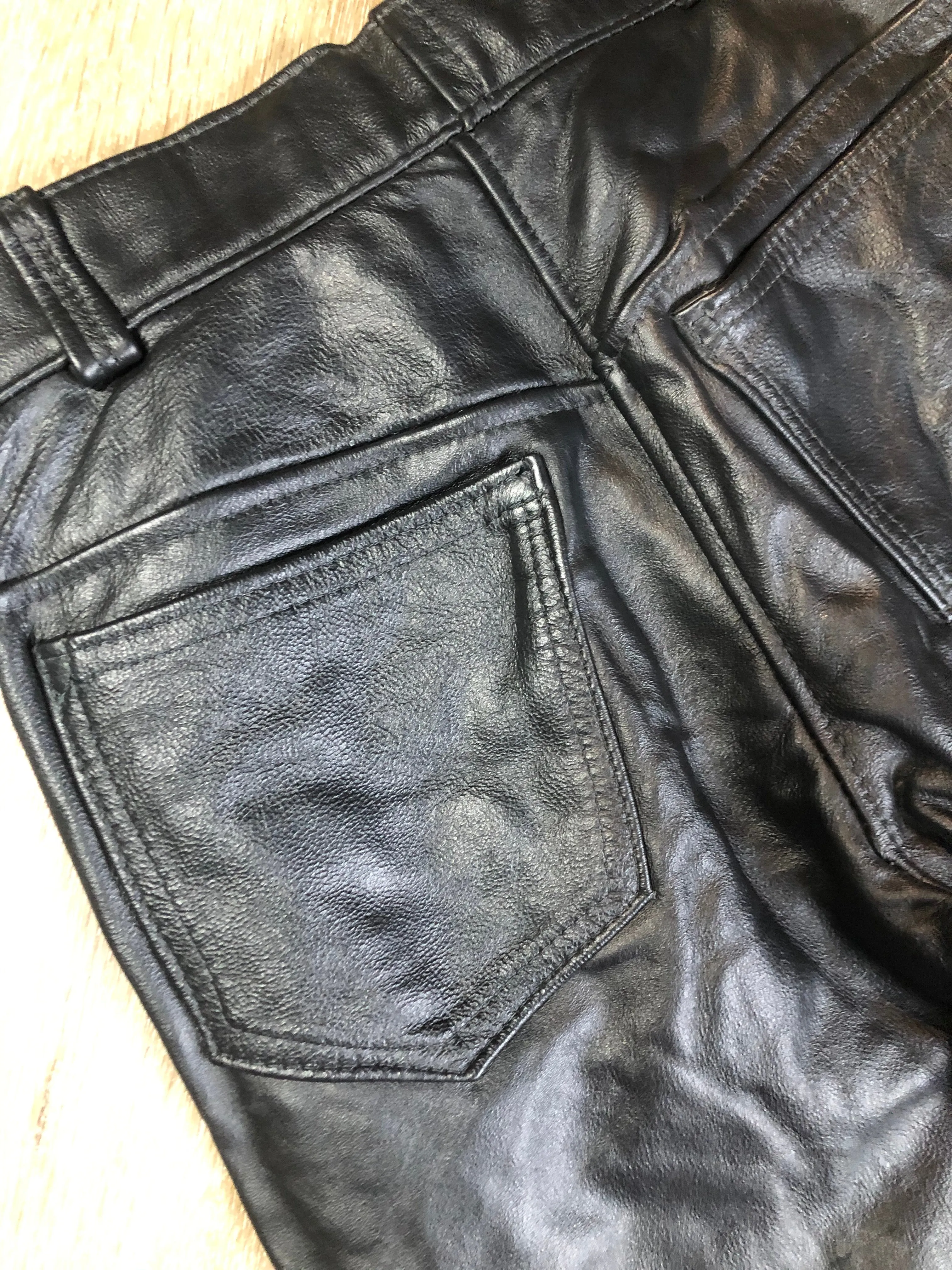Vintage Full Grain Black Leather Pants, 30x29