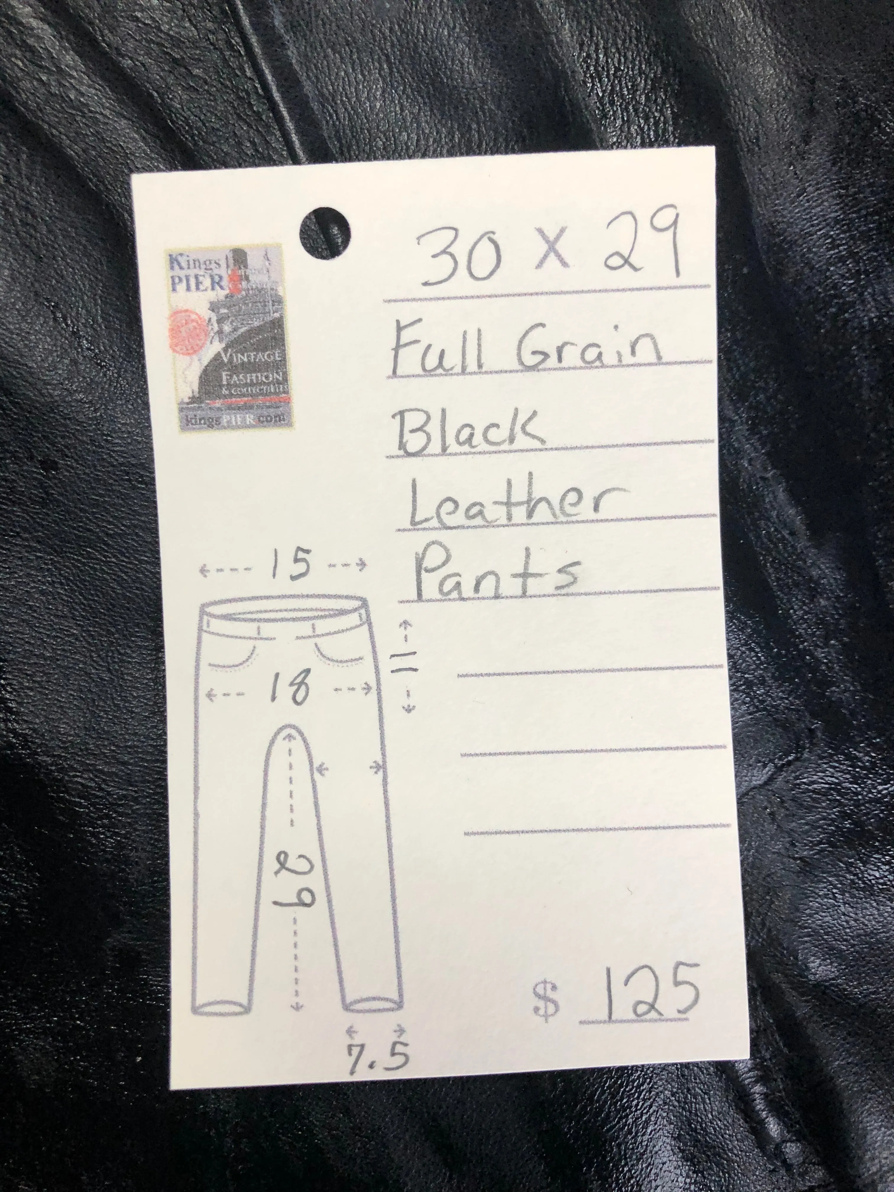 Vintage Full Grain Black Leather Pants, 30x29