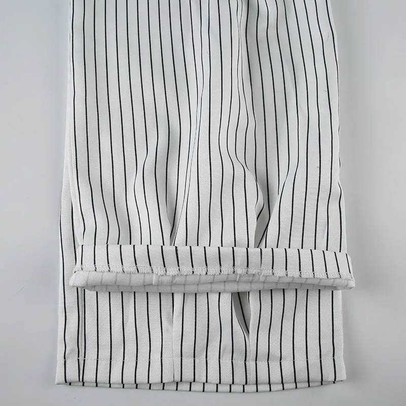 Wide-Leg Striped High-Waisted Trousers