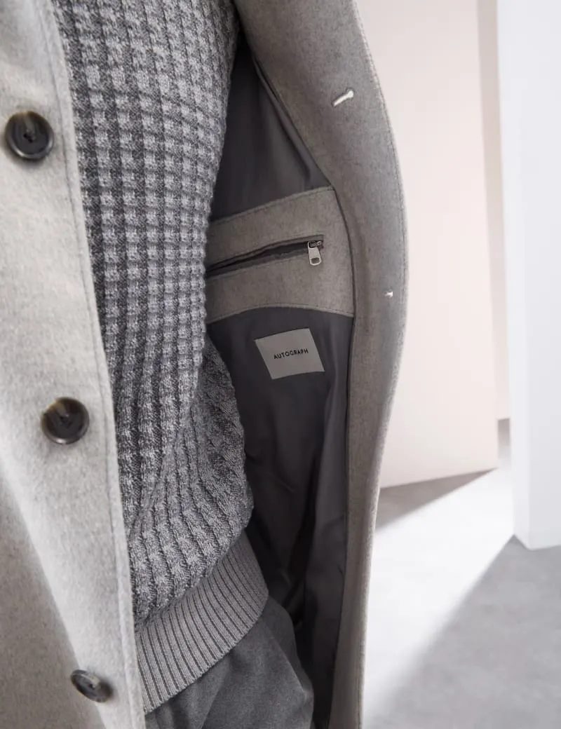 Wool Blend Funnel Neck Coat