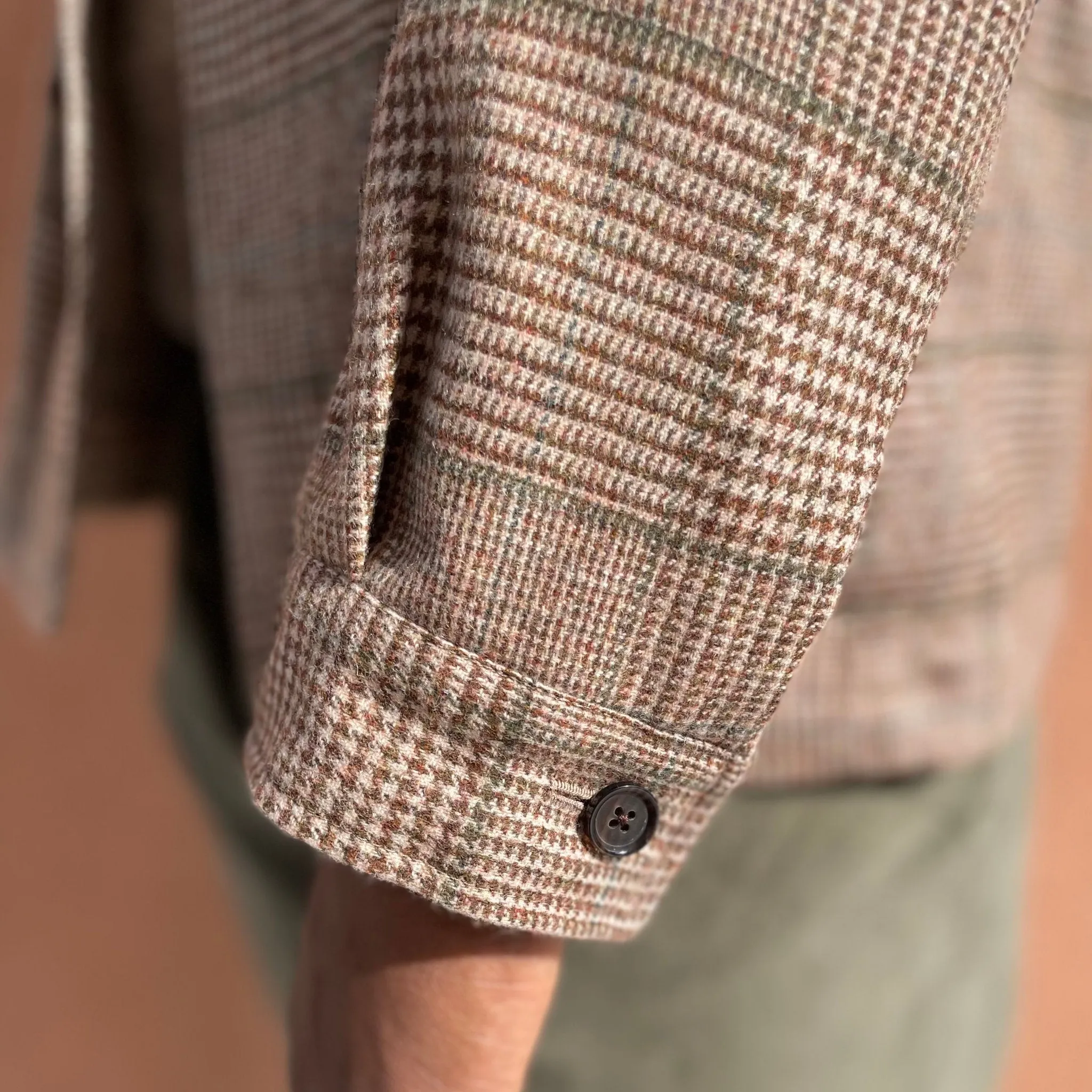 x Sartoria Carrara x Fox : chore jacket in deadstock Cream Brown and Green glenplaid wool flannel