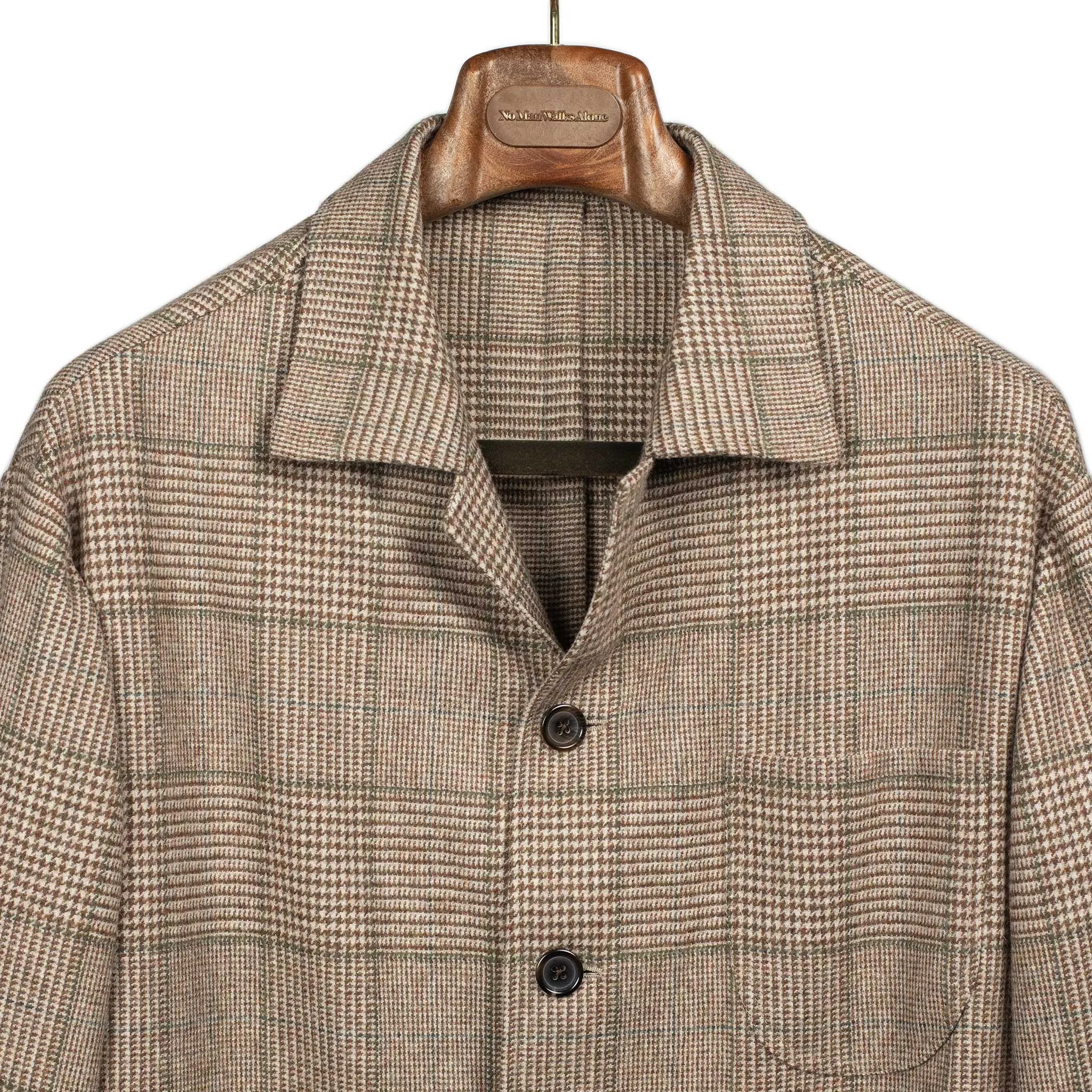 x Sartoria Carrara x Fox : chore jacket in deadstock Cream Brown and Green glenplaid wool flannel