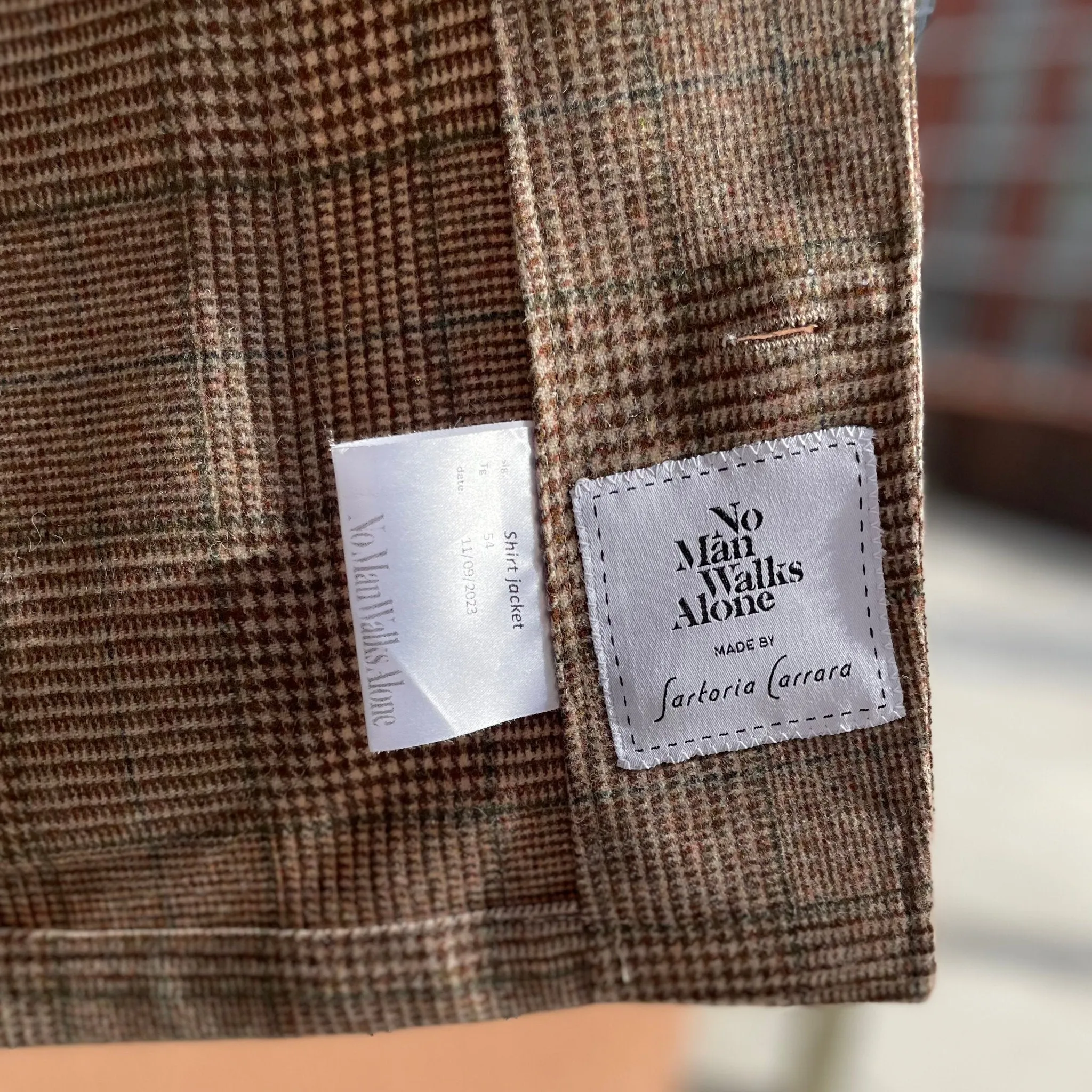 x Sartoria Carrara x Fox : chore jacket in deadstock Cream Brown and Green glenplaid wool flannel