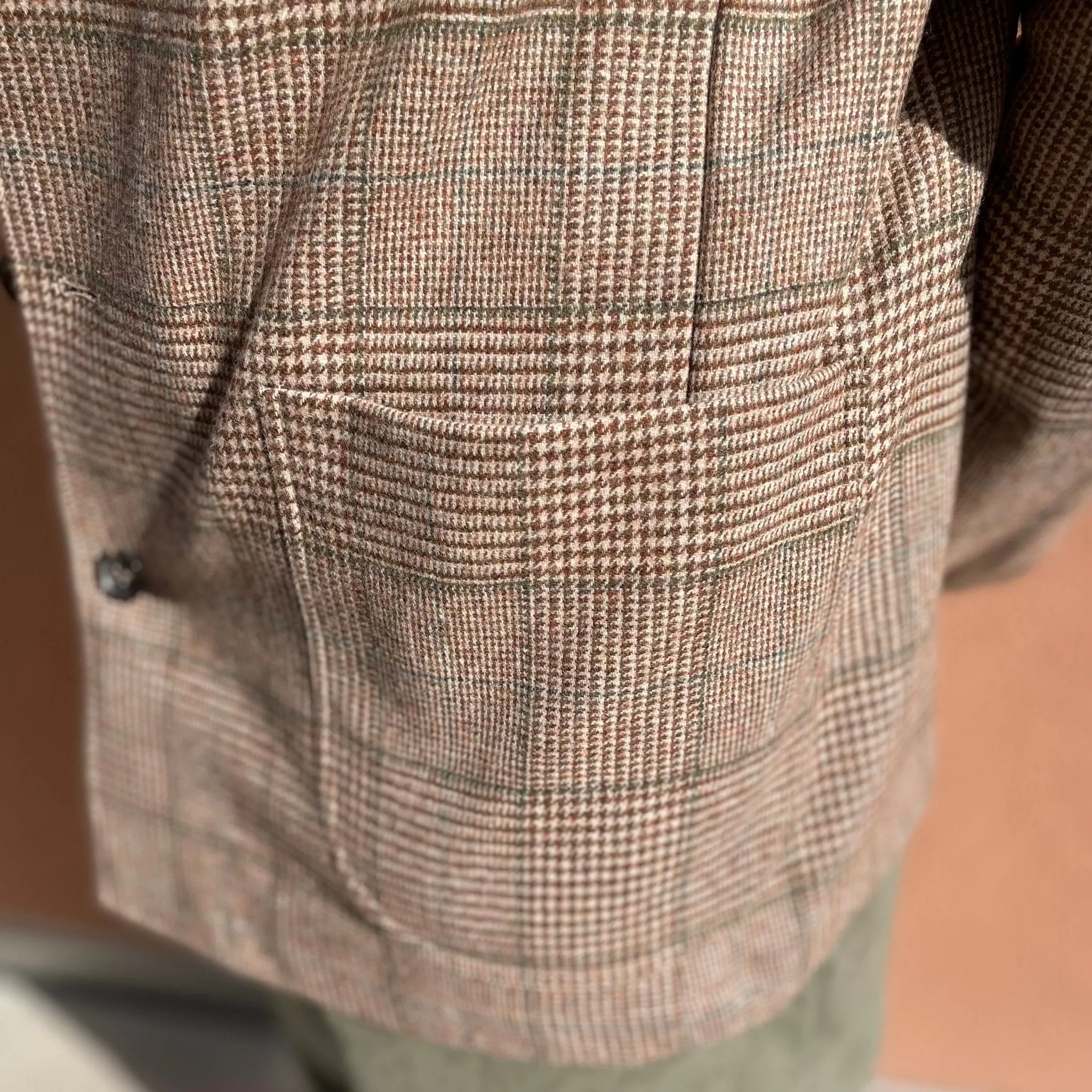 x Sartoria Carrara x Fox : chore jacket in deadstock Cream Brown and Green glenplaid wool flannel