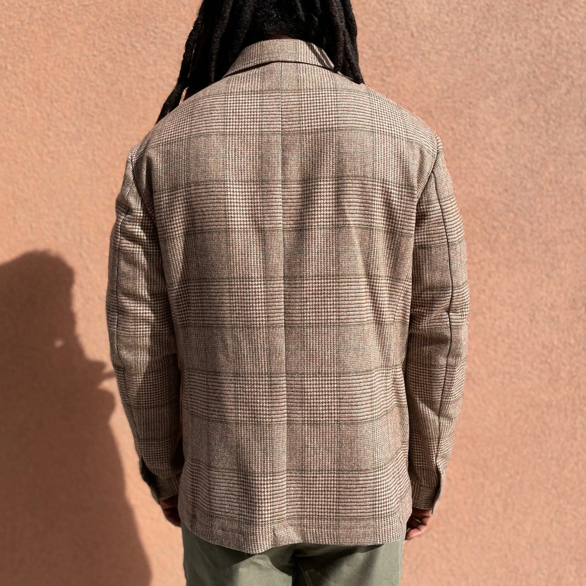 x Sartoria Carrara x Fox : chore jacket in deadstock Cream Brown and Green glenplaid wool flannel