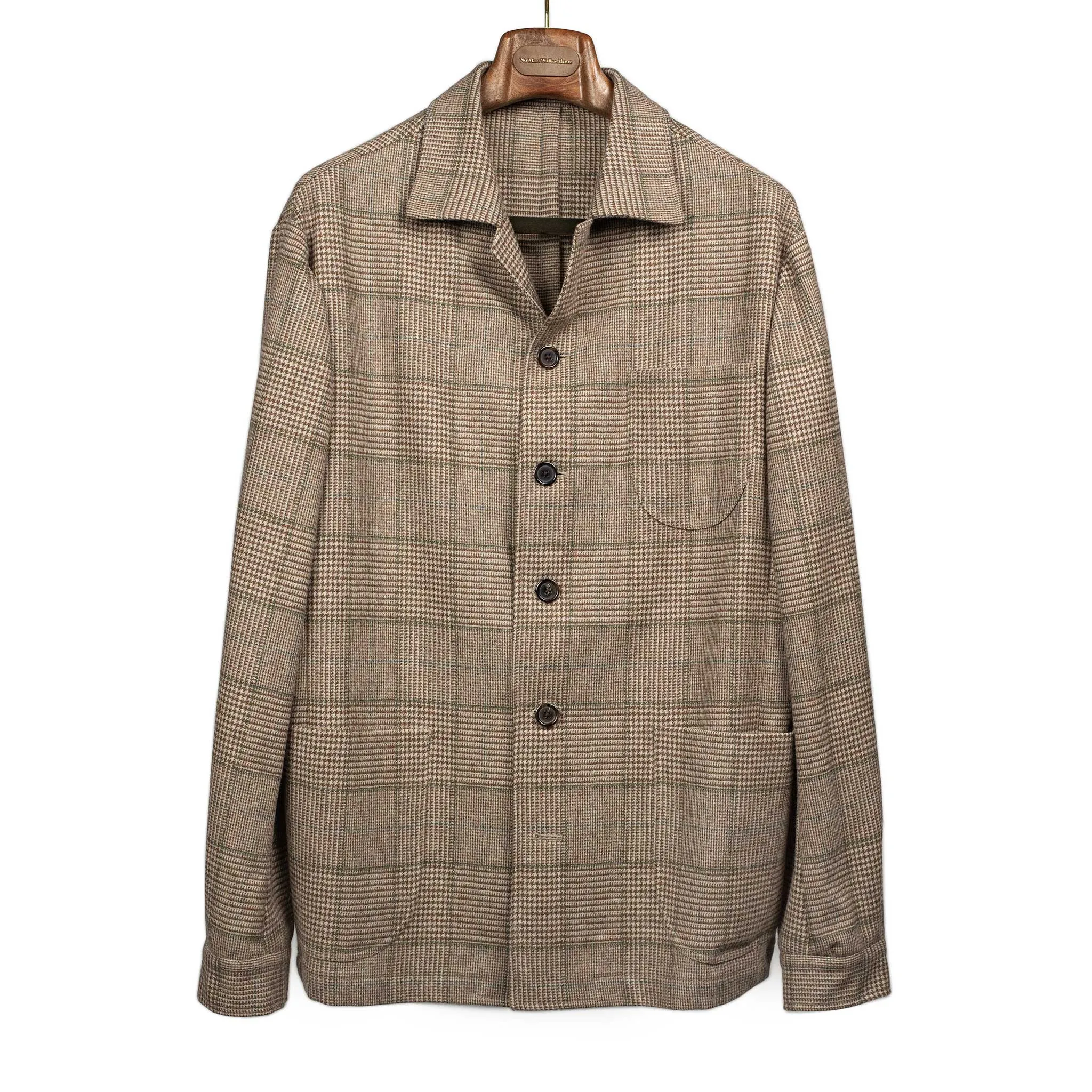 x Sartoria Carrara x Fox : chore jacket in deadstock Cream Brown and Green glenplaid wool flannel